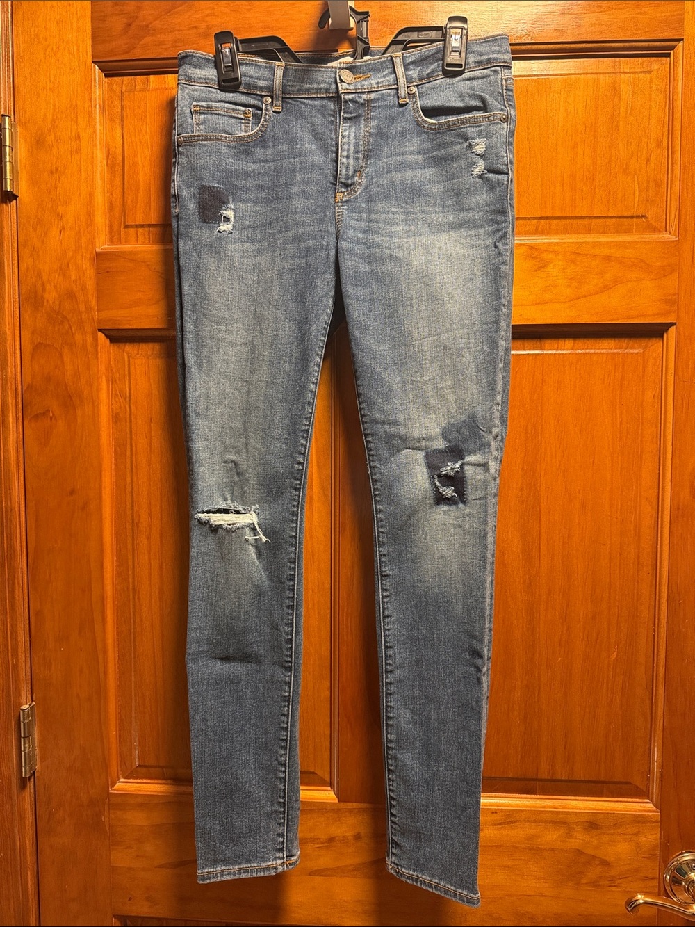 LOFT Women's Distressed Skinny Jeans - Medium Blue Wash